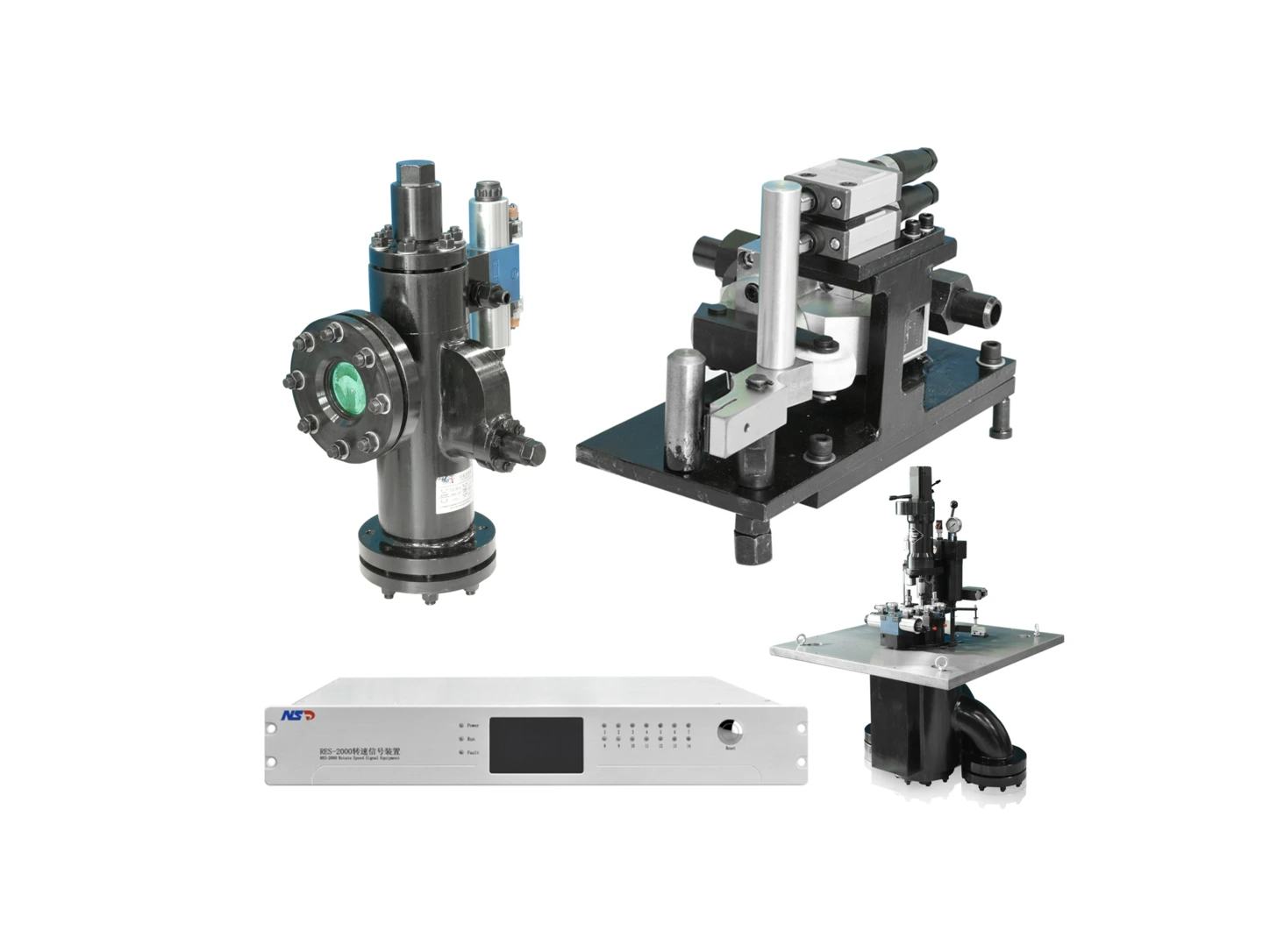 NSD Electric hydropower spare parts and retrofit support components on white background