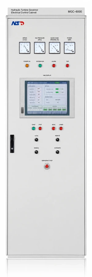 MGC6000 hydraulic turbine governor electrical control cabinet front view for hydropower applications