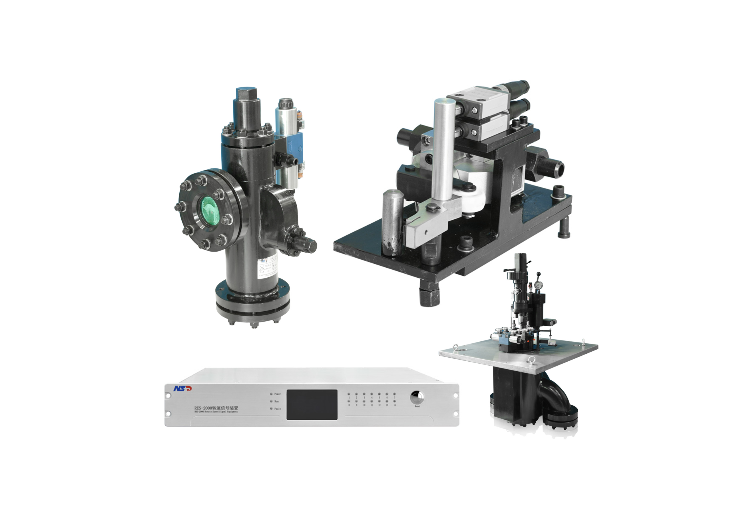 NSD Electric hydropower spare parts and retrofit support components on white background