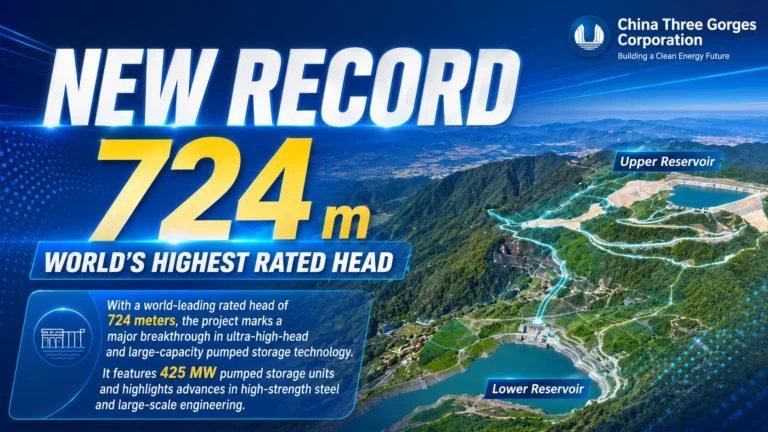 Zhejiang Tiantai Pumped Storage Power Station with the world's highest rated head of 724 meters, featuring advanced pumped storage technology and large-capacity reversible pump turbine units.