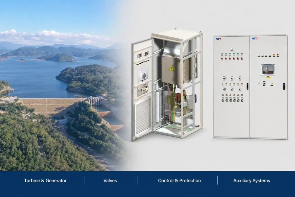 Small hydropower water-to-wire solution with excitation and auxiliary control equipment