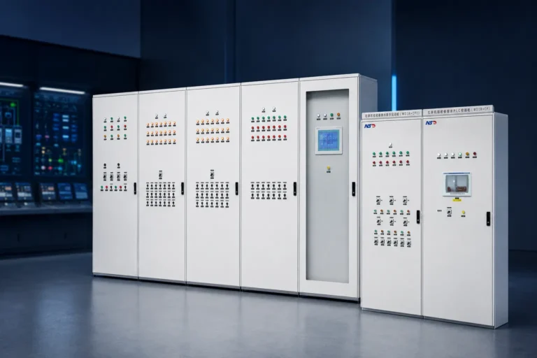 Alt Text: NSD Electric automation and auxiliary control cabinets for hydropower plant monitoring